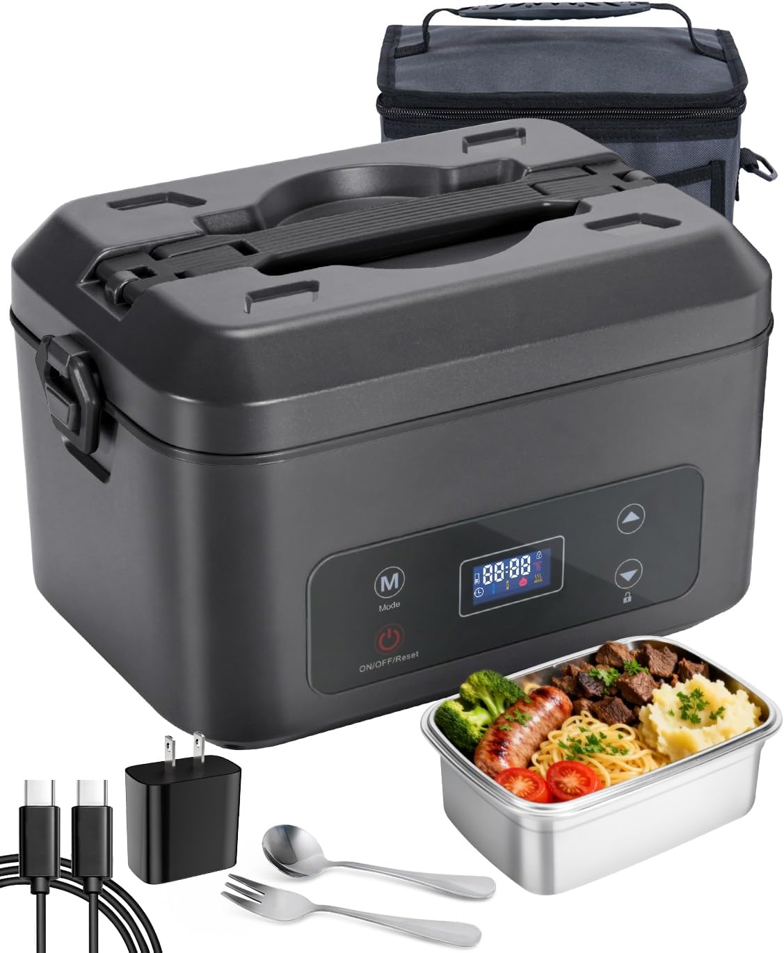 Cordless heated lunch box with 5-side heating, 5.5 cup container