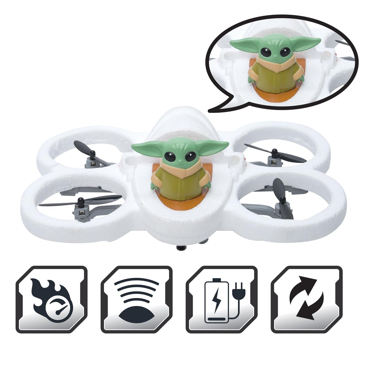 Lexibook, Grogu Hover Pod Radiocommandé, UFO1SWLXB | Véhicule radiocommandé, jouet Star Wars, Blanc/Gris