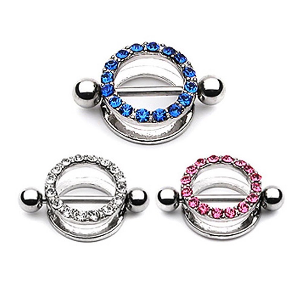 BodyJewelryOnline Erwachsenen paar 14ga Brusthütchen - CZ Gem gepflastert mit freien Hanteln