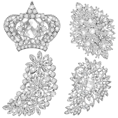 Image of Ecally Flower Brooch Pins for Women, Crystal Pearl Brooch and Pins for Dress, Coat, Shawl - Gift for Mother,Wedding