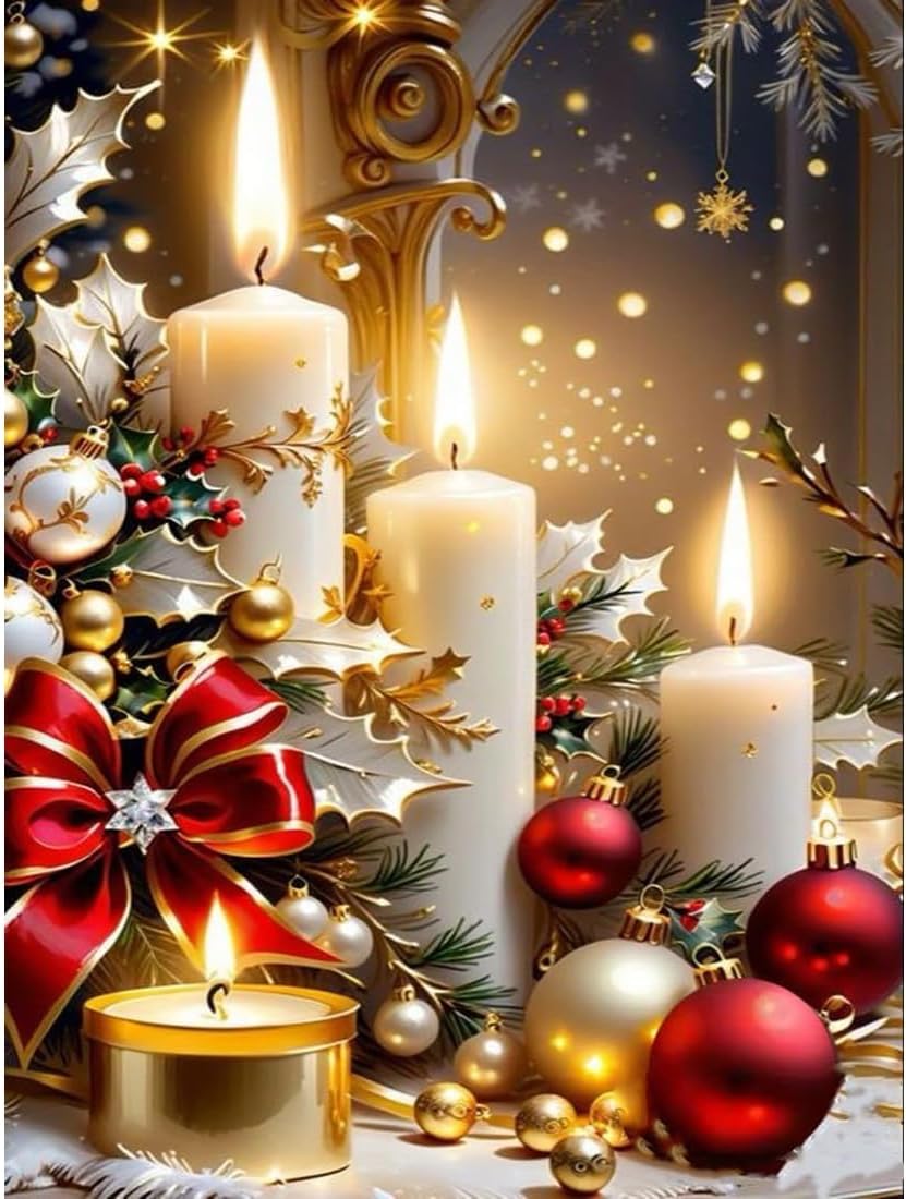 Christmas Candles Stamped Cross Stitch Kits for Adults - Embroidery Kits for Beginners Adults,11 CT Patterns Dimensions Counted Cross Stitch Kits for Adults Arts Craft 12x16 inch