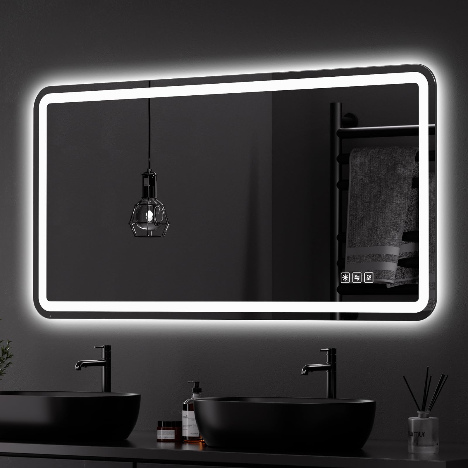 LED Bathroom Mirror 40"x 20"(100x 50CM) with Frontlit and Backlit, Dimmable Touch Switch Control Bathroom Vanity Mirror, Adjustable Warm White/Natural/Daylight Lights, Horizontal & Vertical