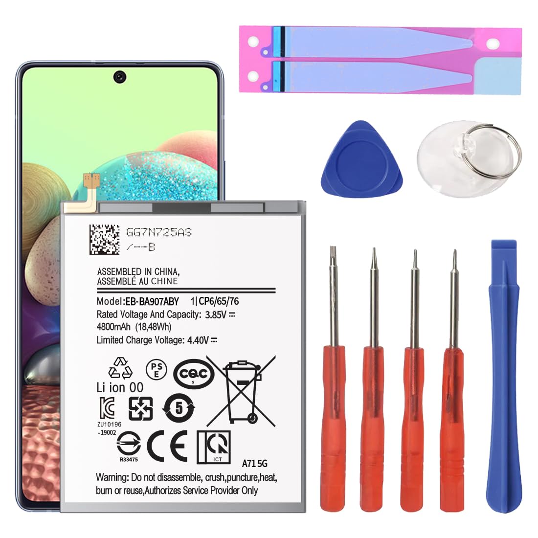 Galaxy A71 5G Battery, 4800mAh Upgraded 2024 New 0 Cycle EB-BA907ABY Battery Replacement for Samsung Galaxy A71 5G SM-A716U with Professional Replacement Tool Kits