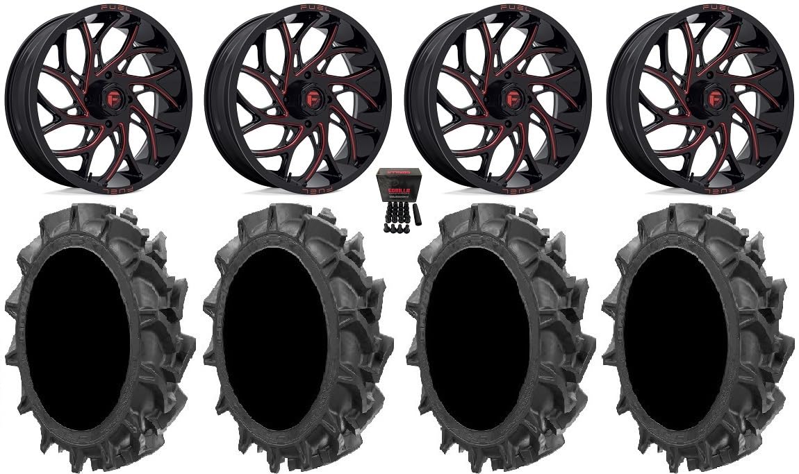 Bundle - 9 Items: Fuel Runner 20" Wheels Red 33" MotoHavok Tires [4x156 Bolt Pattern 3/8x24 Lug Kit]