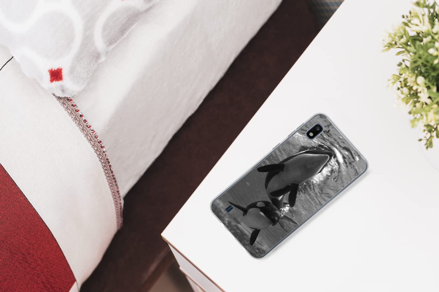 MuchoWow Funda para Samsung Galaxy A10 - Dos orcas bajo el Agua - Blanco y Negro - Funda de Silicona/Funda Blanda para teléfono móvil