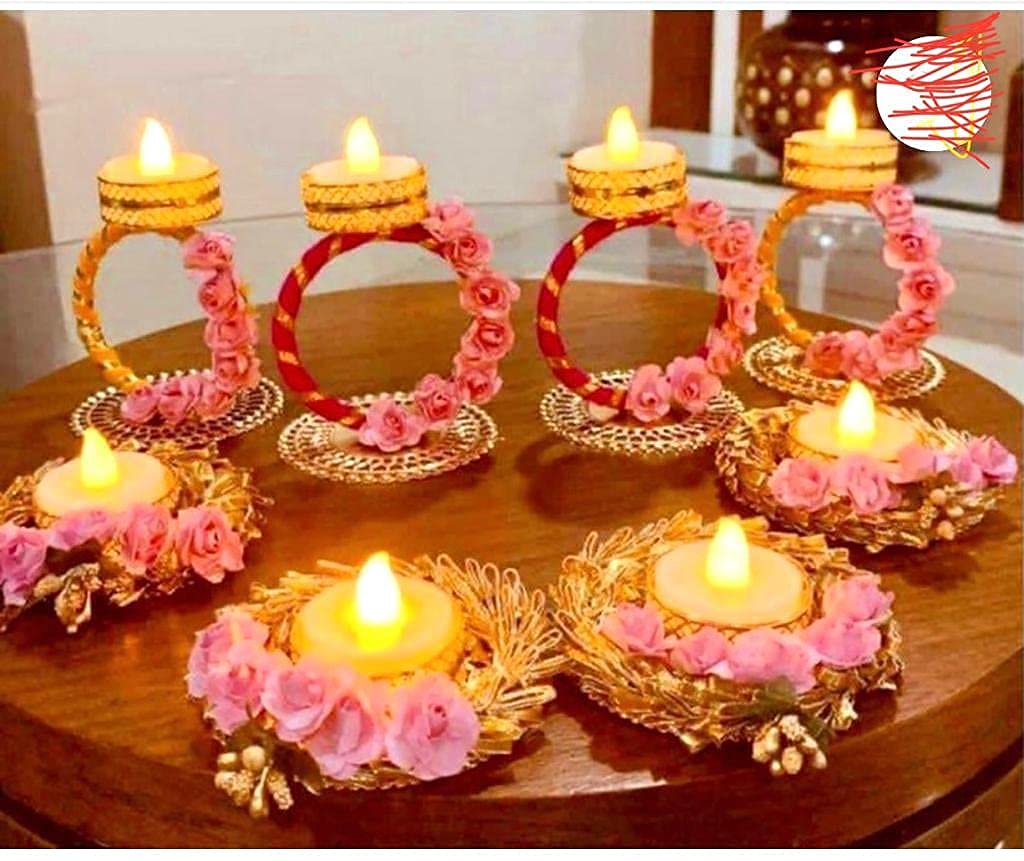 SpaceinCartArtificial Flowers Tealight Holder Rangoli Mats , 8 Pcs