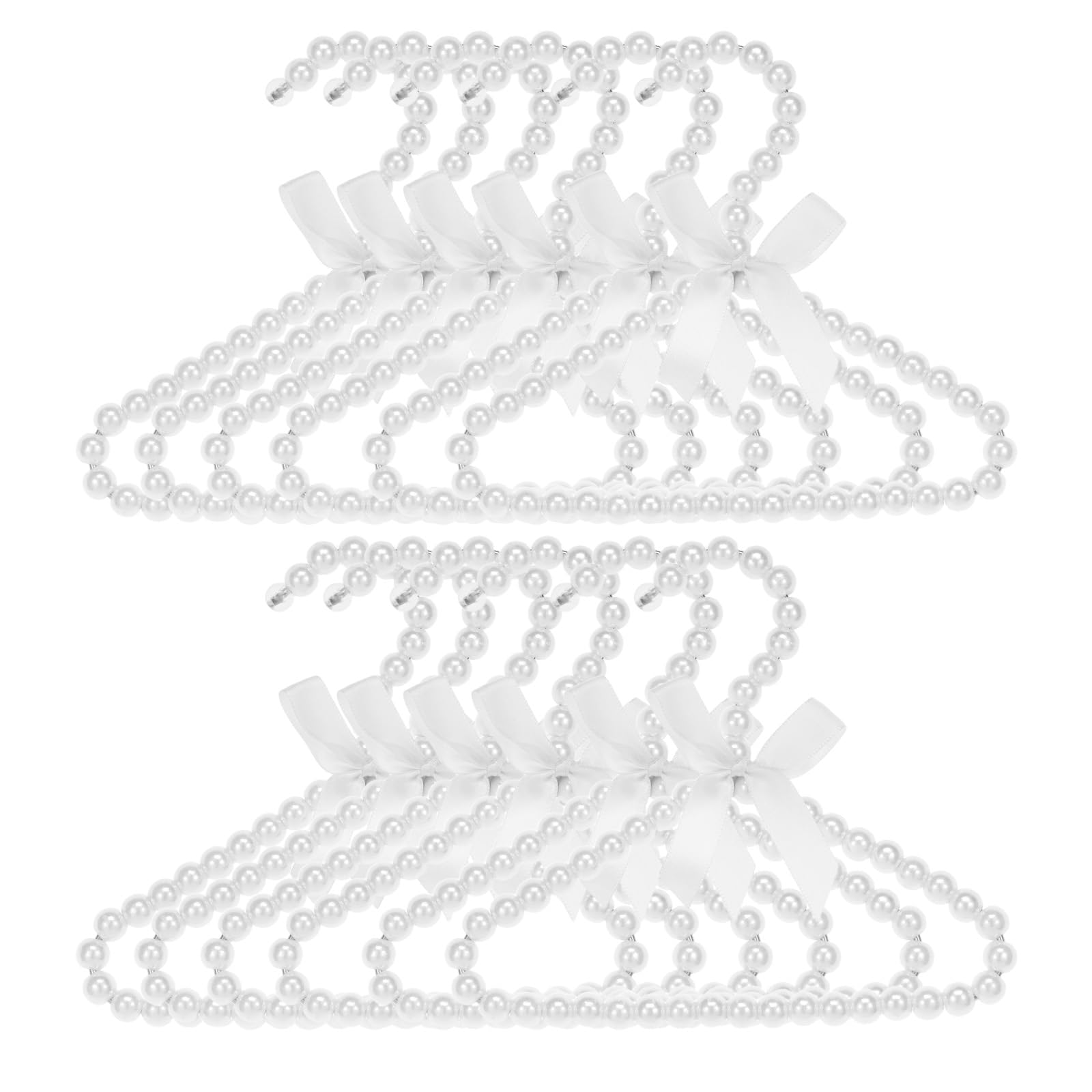 Menibbler White 12Pcs Pearl Hanger Kids With Ribbon Bow, 20Cm Small Pearl Beaded Clothes Hanger, Decorative Nursery Closet Hangers For Infant Baby Toddlers, Pet Clothing Display, Photoshoot & Gifts Decor(White)