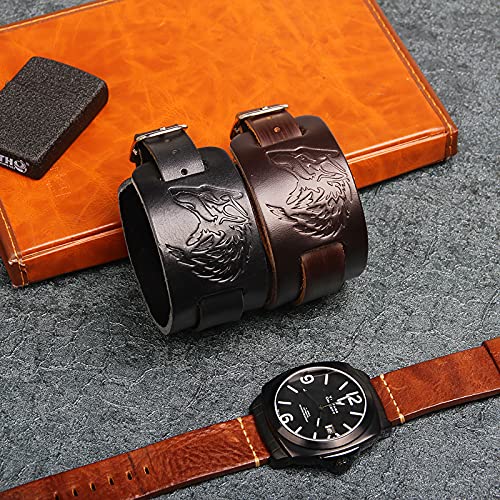 Bracciale con testa di lupo in pelle kaki