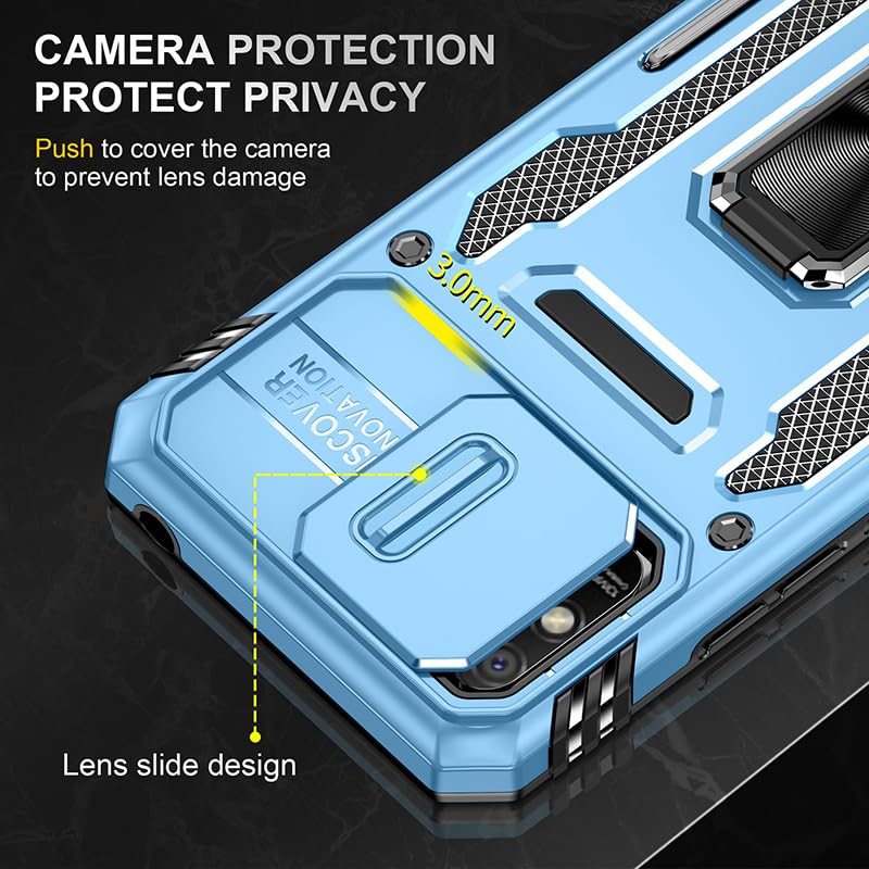 Image of Polycarbonate Slide Camera Cover with Ring Holder Mobile Phone Back Cover for Mi Redmi 9A /Redmi 9i (Blue)