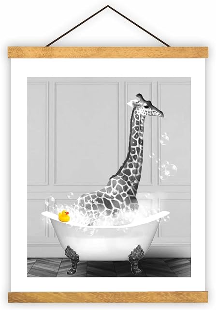 Easma Cute Giraffe in Tub Print Giraffe in Bath Wall poster Giraffe Canvas Wall Poster Black and White Bathroom Poster Giraffe Photo Bathroom Art Animal Bathroom Decor Wall Art