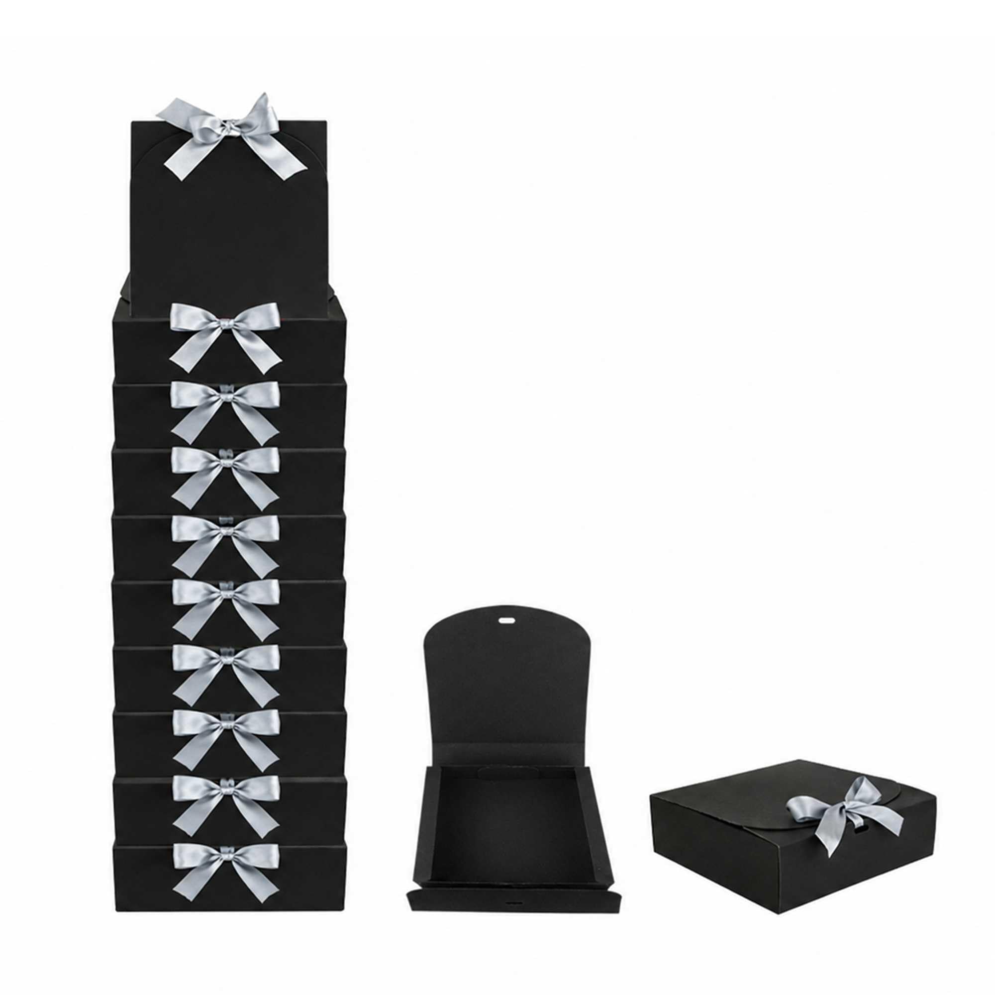 Emartbuy Black Kraft Gift Box with Grey Ribbon – 24 x 24 x 5 cm – Fits Chocolates, Scarves & Stationery Sets – Birthdays Weddings Christmas Corporate Gifting Trade Wholesale – Pack of 12