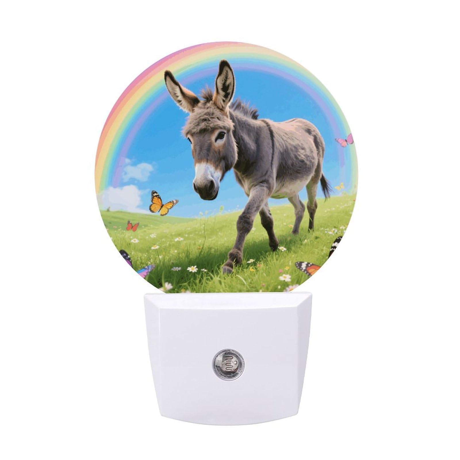 Night Light Plug Into Wall with Dusk to Dawn Sensor 0.5w Modern LED Donkey & Butterflies (Rainbow) Plug in Night Lamp Warm White Glow Nightlight for Bedroom Hallway Kitchen Bathroom Stairs Corridor(Ro