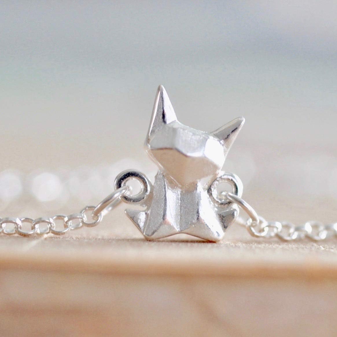 Origami Cat Necklace in Sterling Silver with 18 Inch Chain - Image 8