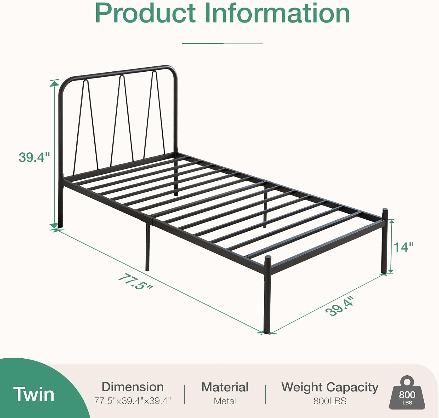 Novilla Twin Bed Frame, 14 Inch Metal Platform Bed Frame with Modern Headboard, Heavy Duty Metal Slats Support, No Box Spring Needed, Easy Assembly, Black