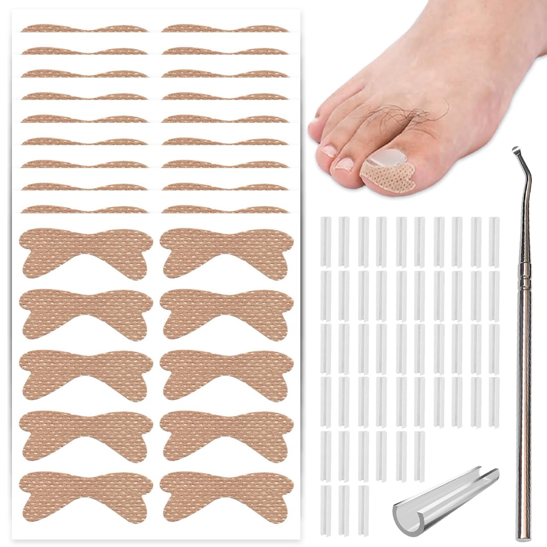 Set di Unghie Incarneato 50 pz, +10pcs Traspiranti Cerotti Per Unghie, Unghia Incarnita Alluce Utensili per Unghie Incarnite Strumento per Unghie, Sollevatore Per Unghie Incarnite