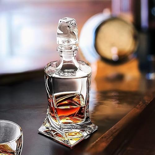 Miniatura 3 de Juego de 7 decantadores de whisky de cristal y vidrio, decantador de whisky trenzado con tapón, juego de decantador de whisky, decantador de licor