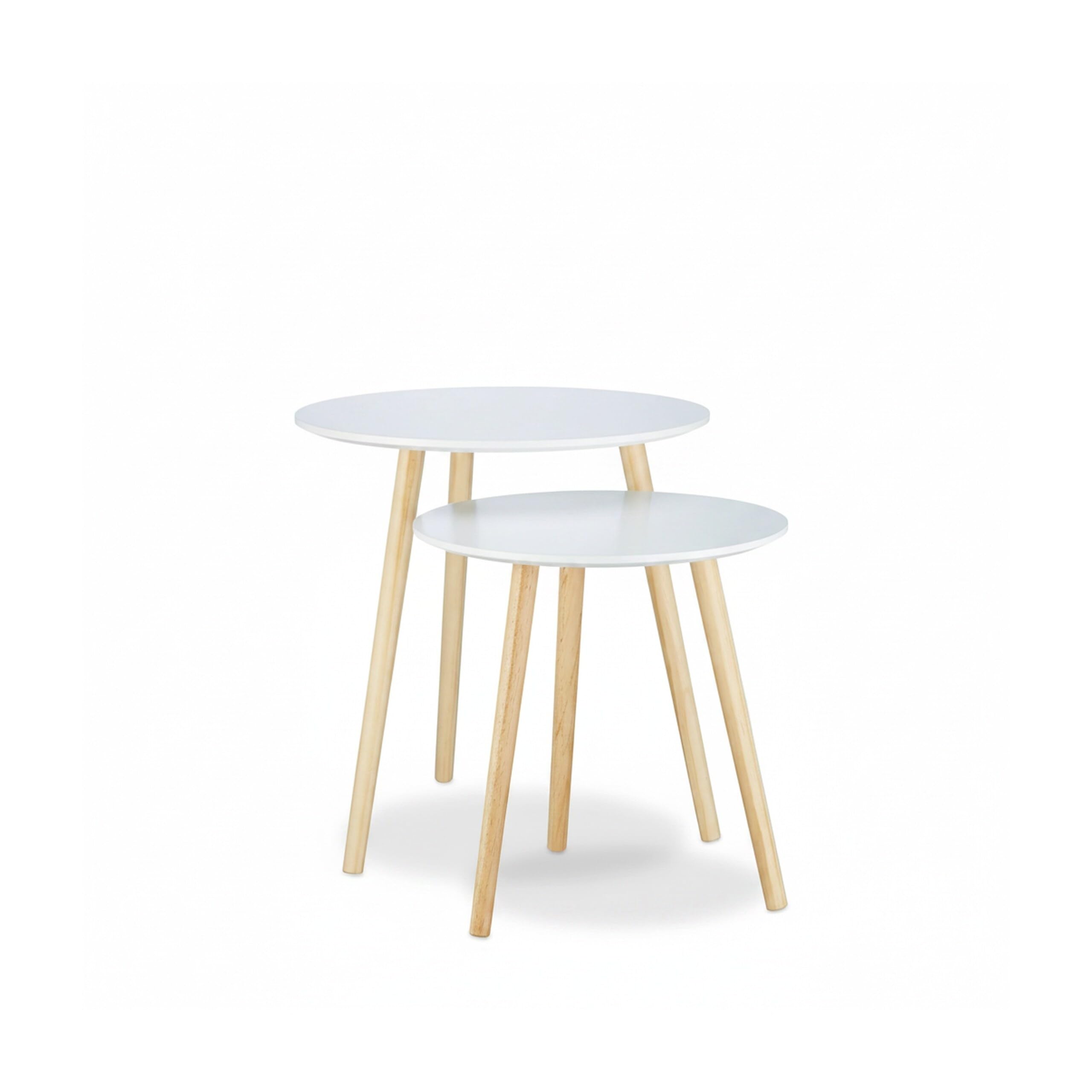 Relaxdays Tavolini da Salotto, Set 2, Stile Scandinavo, Design Anni ‘70, Impilabili, Diametro 39 e 47,5 cm, Bianco