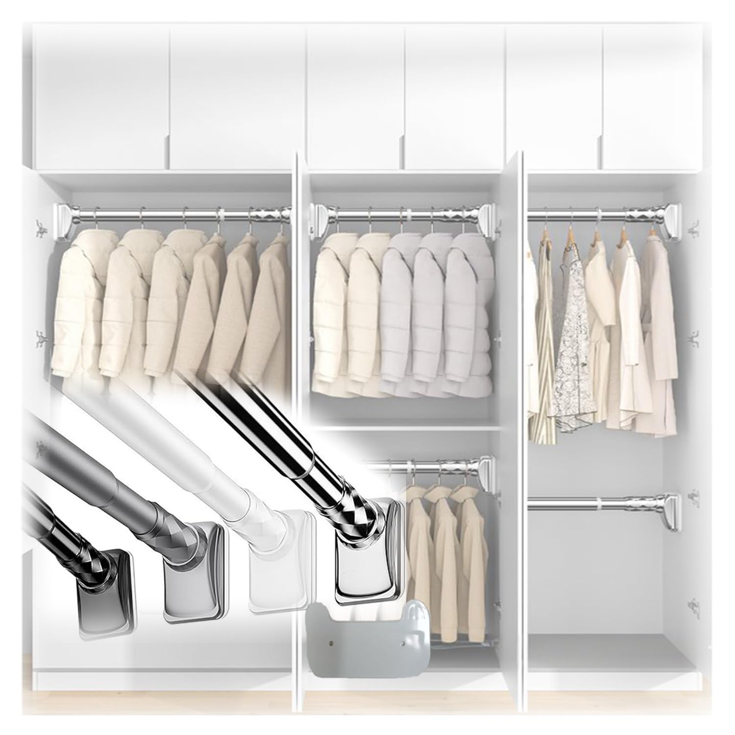 Barra de cortina de ducha telescópica ajustable de 3 m, barra de tensión de acero inoxidable antideslizante, 40-500 cm, fácil instalación para divisor de baño y balcón (blanco, 210-300 cm)