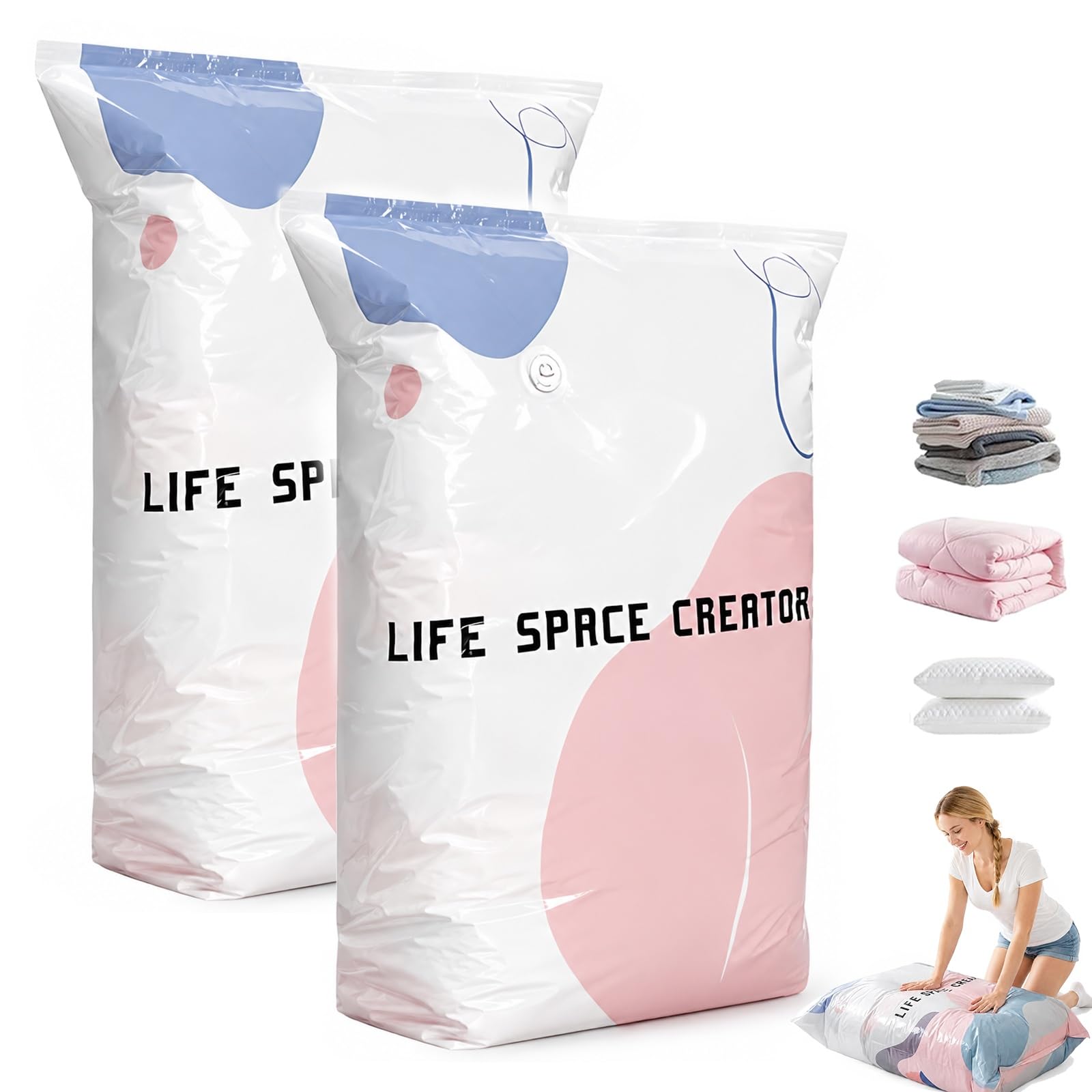 No-Pump Vacuum Storage Bags, No-Pump Large Vacuum Storage Compression Bags, For Clothes, Bedding, Comforters, Reusable Travel & Home(XL*2)