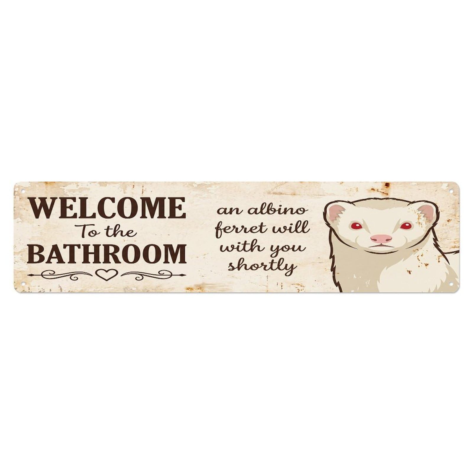 Vintage WELCOME To The BATHROOM Albino Ferret Metal Tin Sign