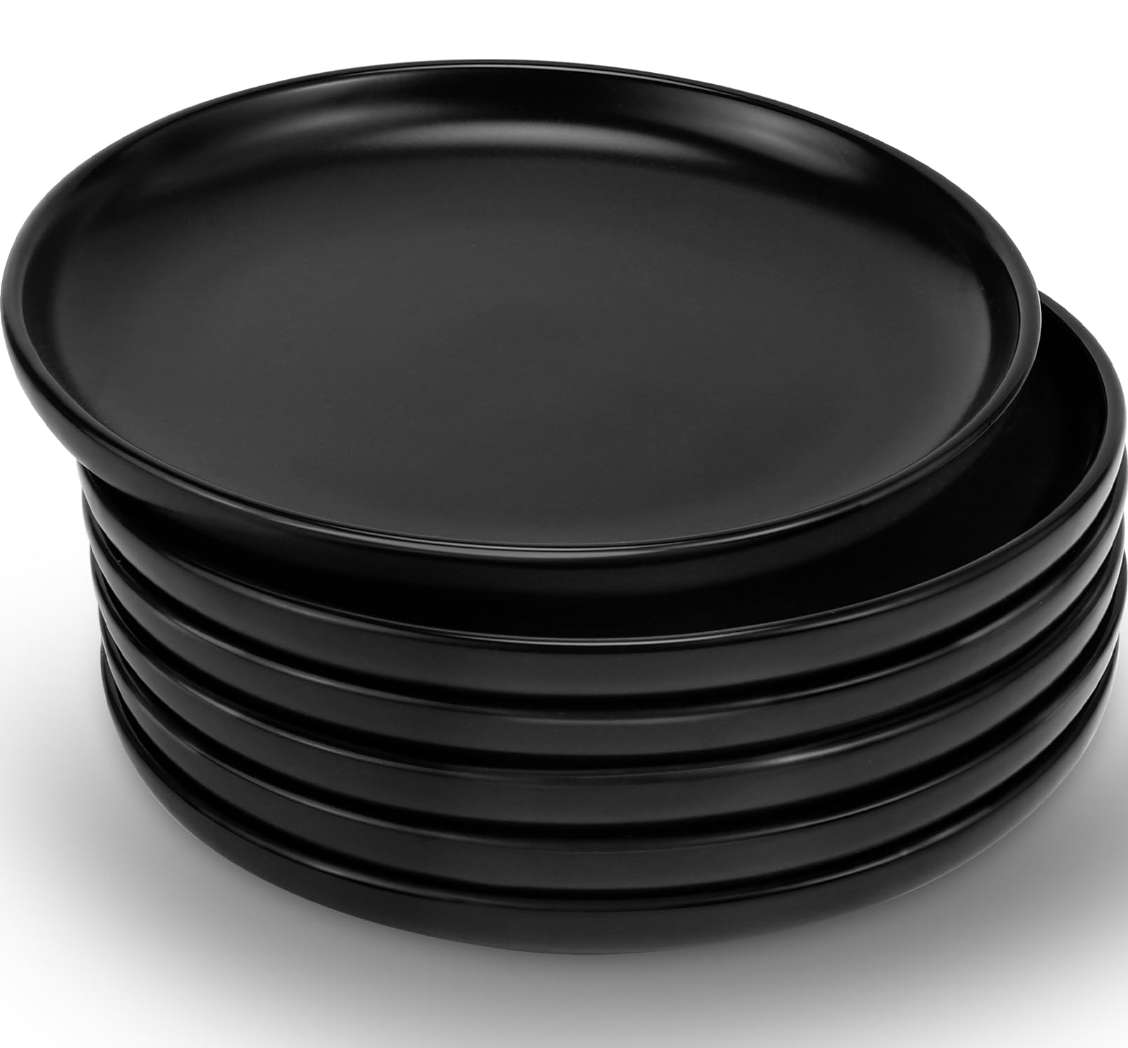Lot de 6 assiettes à dessert en céramique noire mate de 15 cm | Petites assiettes à gâteau, assiettes à petit-déjeuner robustes pour petit-déjeuner, dessert, pain, cuisine, ménage