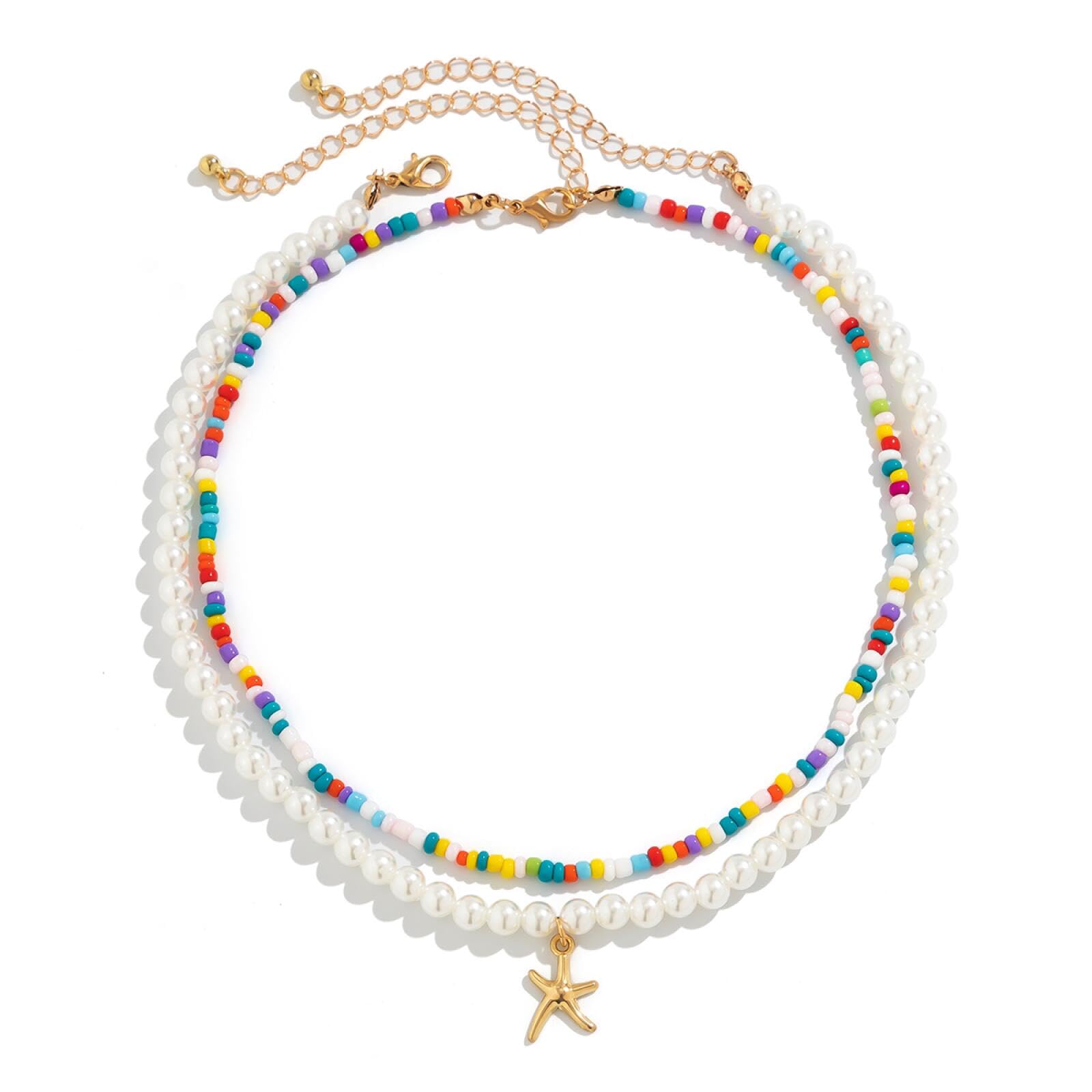Collar de estrella de mar retro para looks de playa y festivales de verano juego de 2 7
