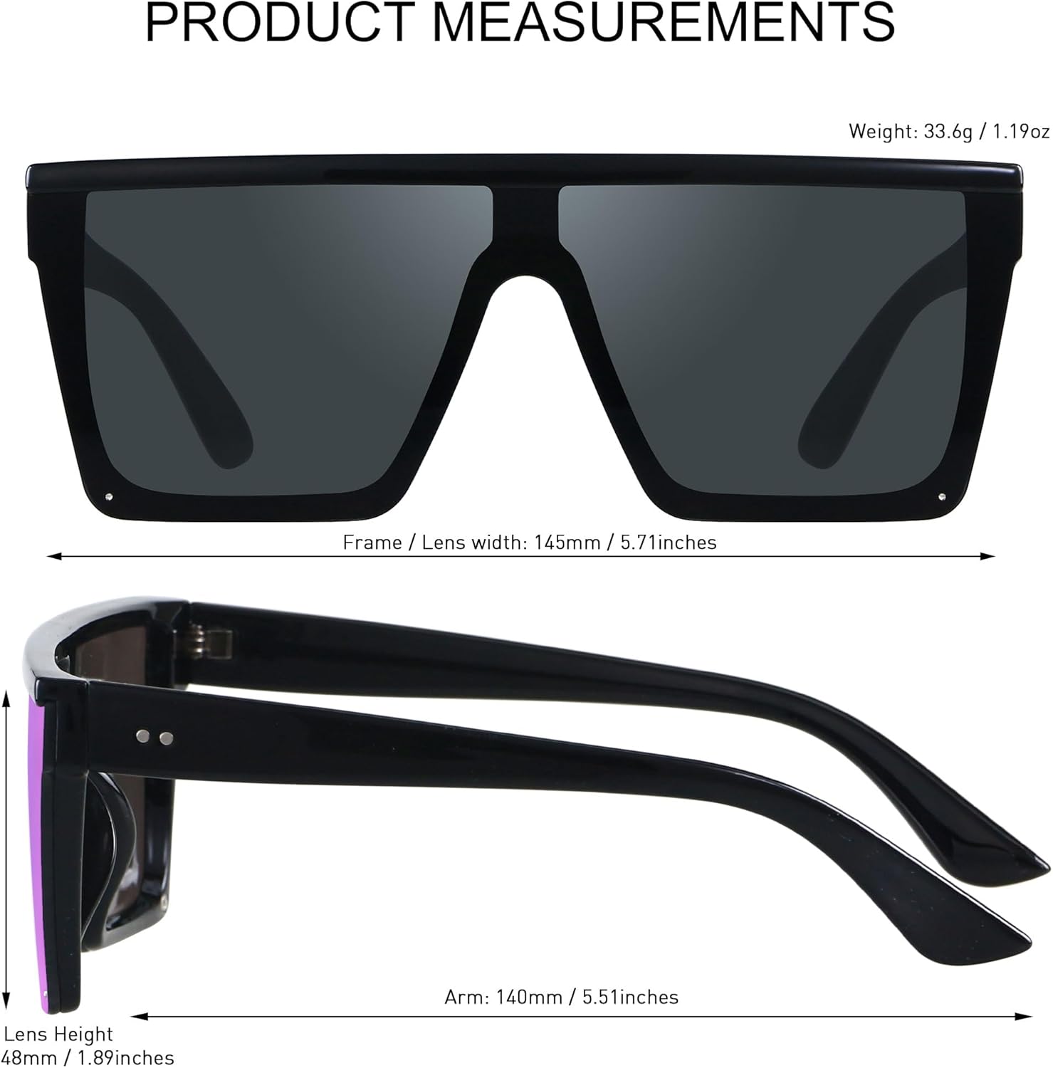 LYZOIT Square Oversized Sunglasses for Women Men Big Flat Top Fashion Shield Large UV Protection Rimless Shades - Image 4