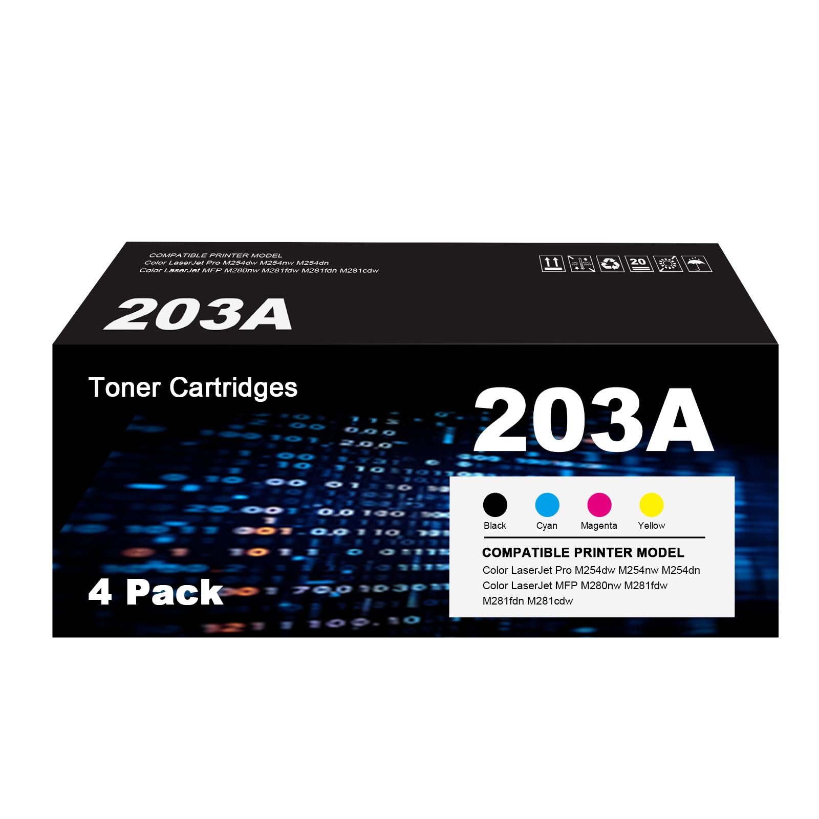 203A toner zamiennik do HP 203A CF540A 203X CF540X Color LaserJet Pro MFP M281fdw M254dw M280nw M254nw M281cdw M254dn M281fdn M281 (czarny, cyjan, żółty, magenta, 4 szt. Opakowanie - z chipem