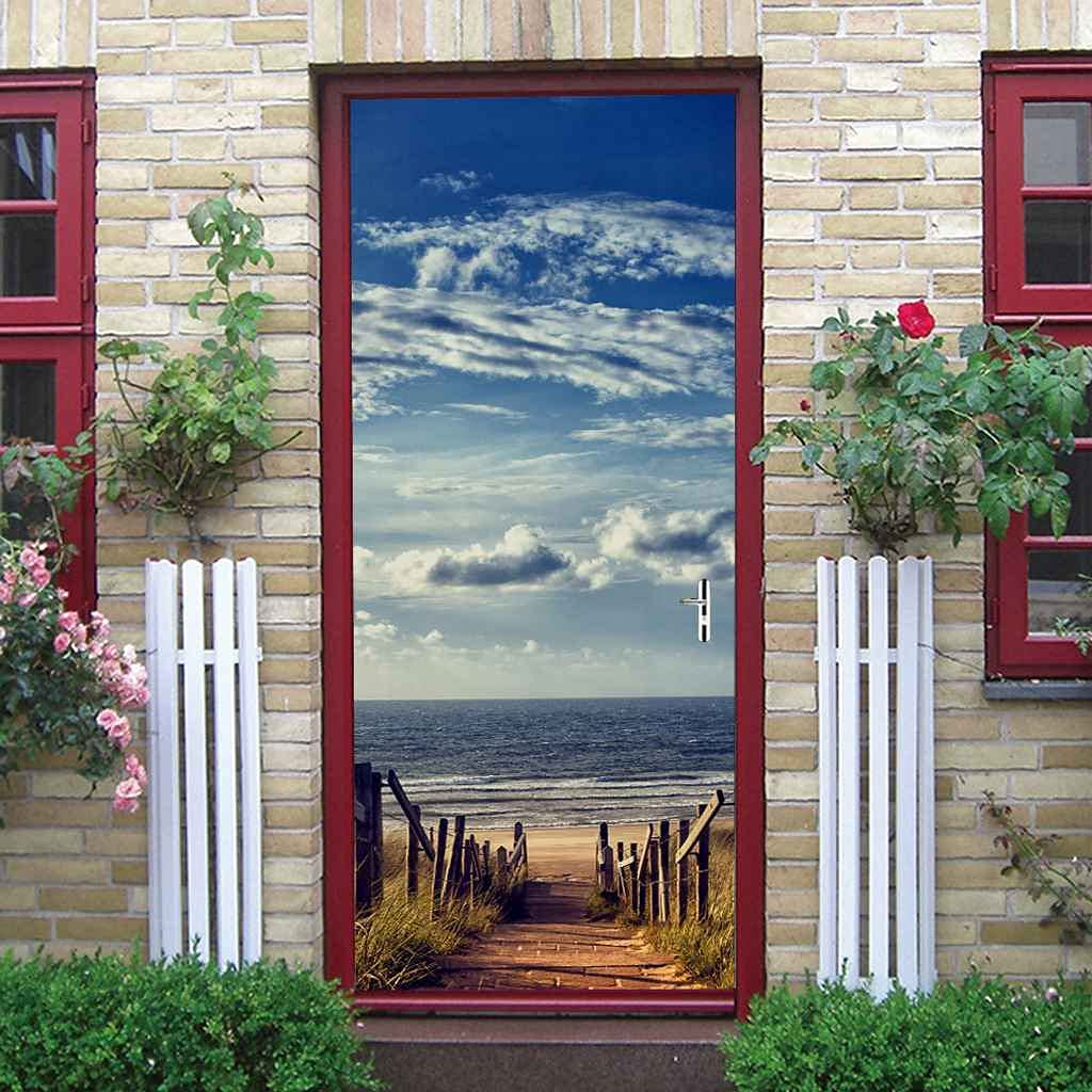 Sticker Porte 3D Paysage Marin Récif Bleu – 77x200 Cm Imperméable, Trompe L'Œil Pour Chambre, Salle De Bain, Salon