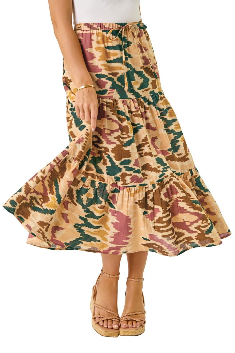 Roman Women's Multi Petite Abstract Tiered Midi Skirt Size 14