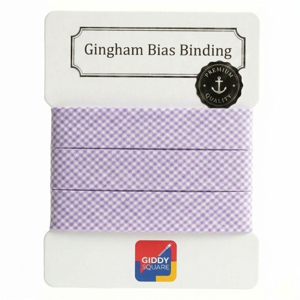 Gingham Bias Binding Lilac Small Check 30mm x 5m, Yarn Dyed Tape