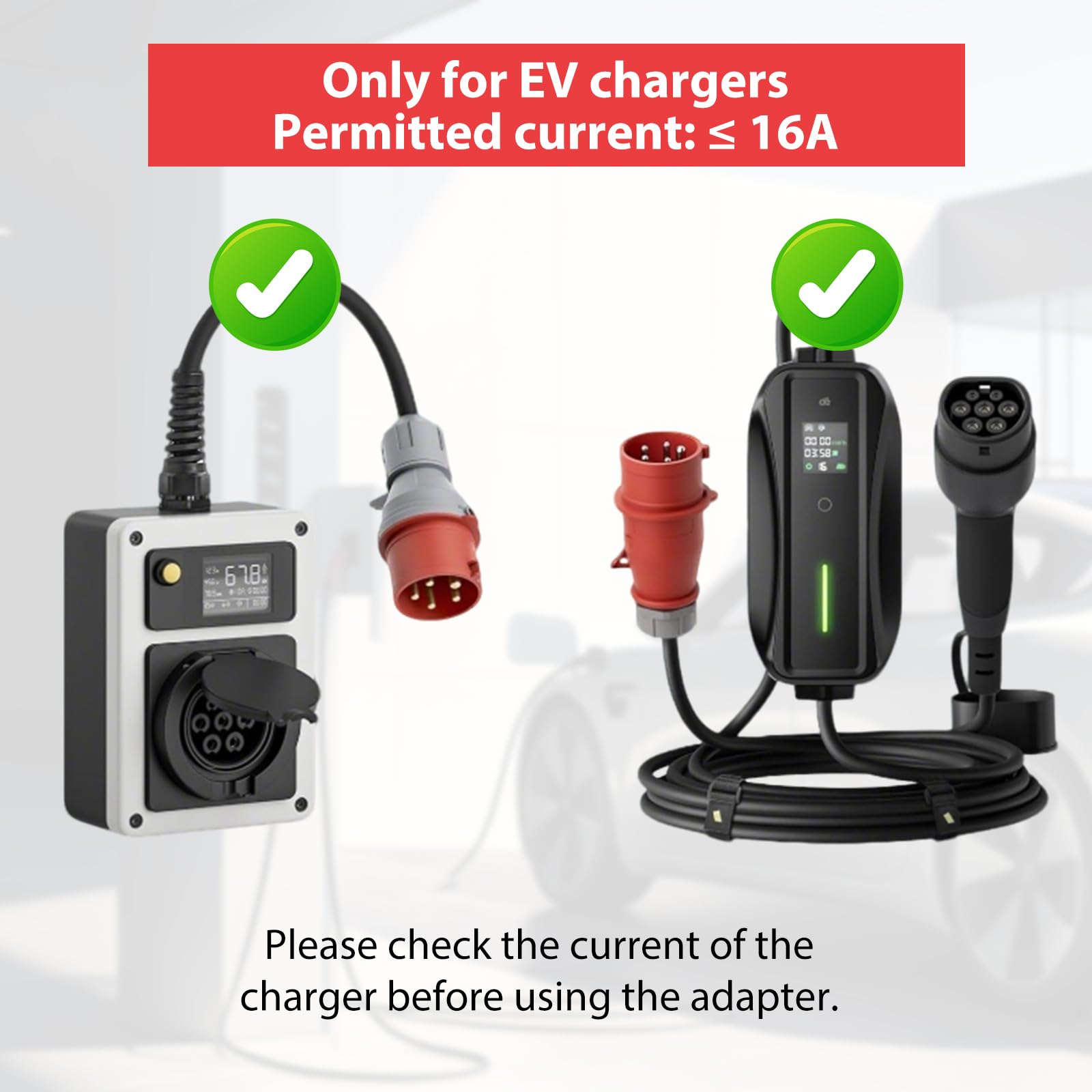 Adapter CEE, wtyczka CEE 5-biegunowa, 32 A do 16 A, 0,5 m na każdym końcu, H07RN-F, 5 x 2,5 mm², rozdzielacz prądu, na kemping, przewód adaptera CEE, pyłoszczelny i wodoszczelny, do samochodów