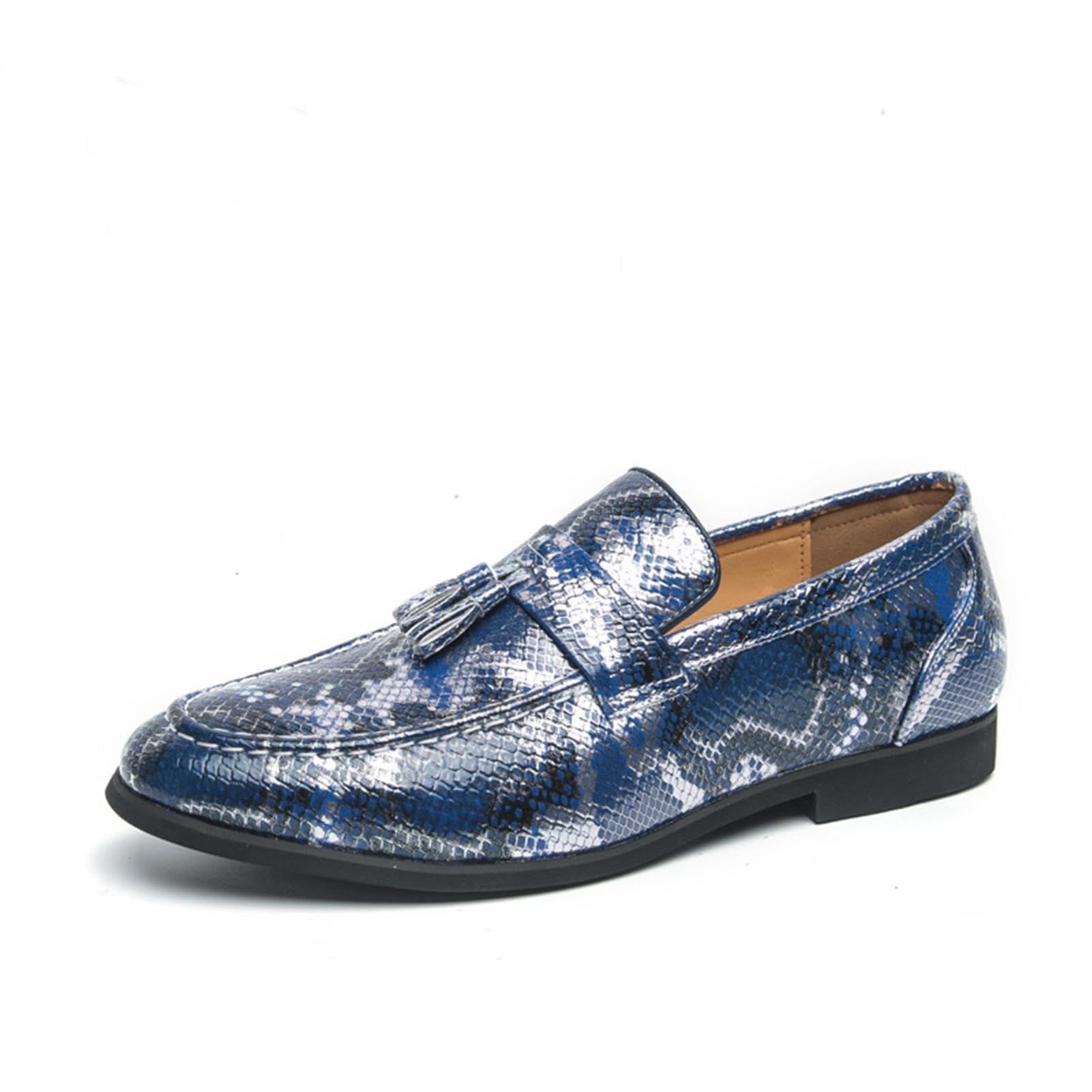 Mocasines de Hombre con Borlas Estampado de Serpiente Zapatos de Vestir Piel Sintética Deslizables Elegantes Boda Negocios Casual