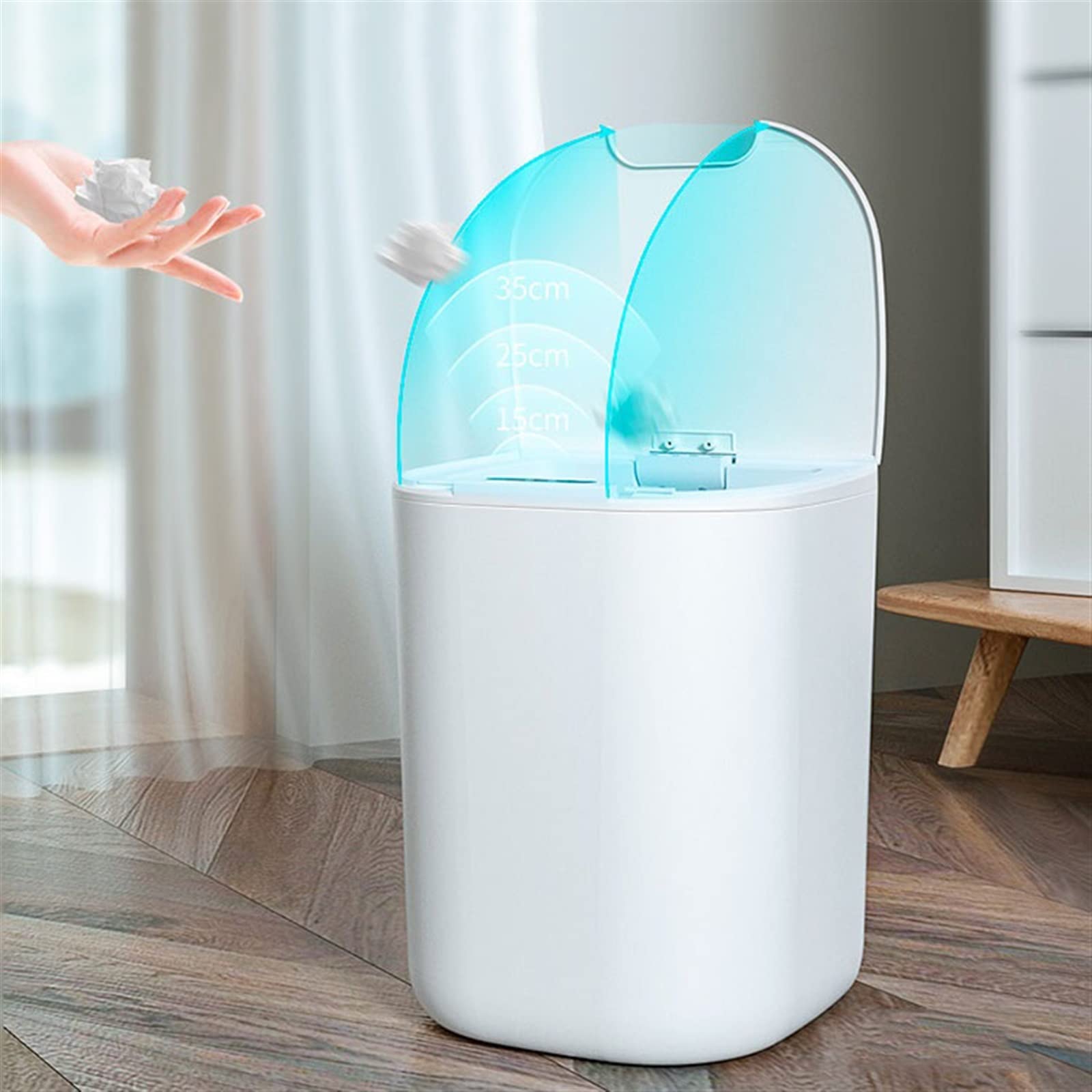 Papeleras automáticas Papelera de inducción automática de Gran Capacidad de 16L, Papelera Inteligente Grande for el hogar, Cesta de Papel higiénico con Tapa Cubos de Basura Tapa (Color : White)