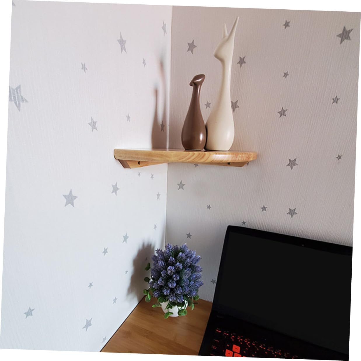 TOYANDONA Rubber Wood Floating Corner Shelf Wall-Mounted Bathroom Rack Decorative Storage for Shampoo Shower and Toilet Accessories Space-Saving Design for Spaces