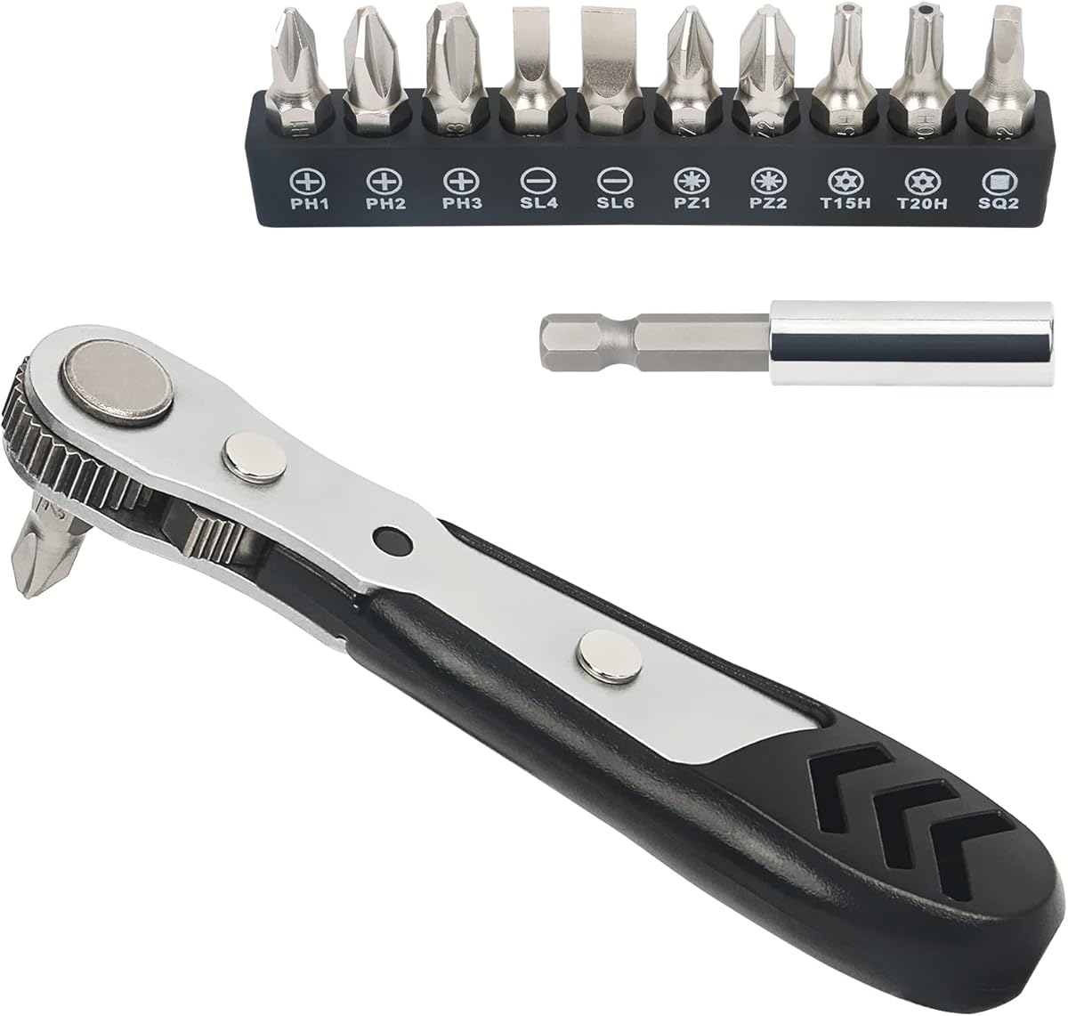 STREBITO Mini Ratchet Set 12-Piece 1/4 Right Angle Screwdriver Set - Small Ratcheting Wrench 90 Degree Offset High Torque Low Profile for Tight Spaces
