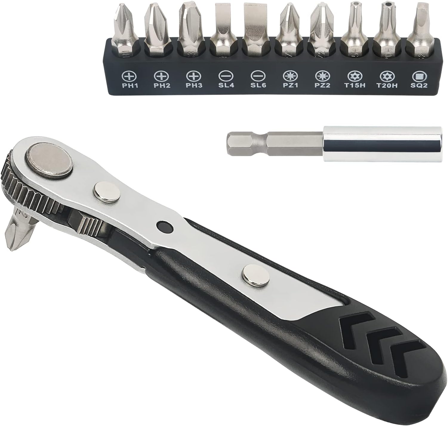 STREBITO Mini Ratchet Set 12-Piece 1/4 Right Angle Screwdriver Set - Small Ratcheting Wrench 90 Degree Offset High Torque Low Profile for Tight Spaces