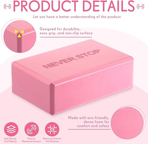 Miniatura 3 de Paquete de 4 bloques de yoga antideslizantes para pilates, bloques de espuma de ladrillo para pilates, danza, gimnasia, entrenamiento, fitness,