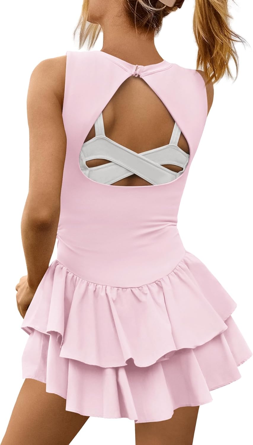 Yanekop Womens Tennis Dress with Built in Shorts Backless Athletic Dresses Workout Golf Mini Dress Activewear Outfits - Image 4