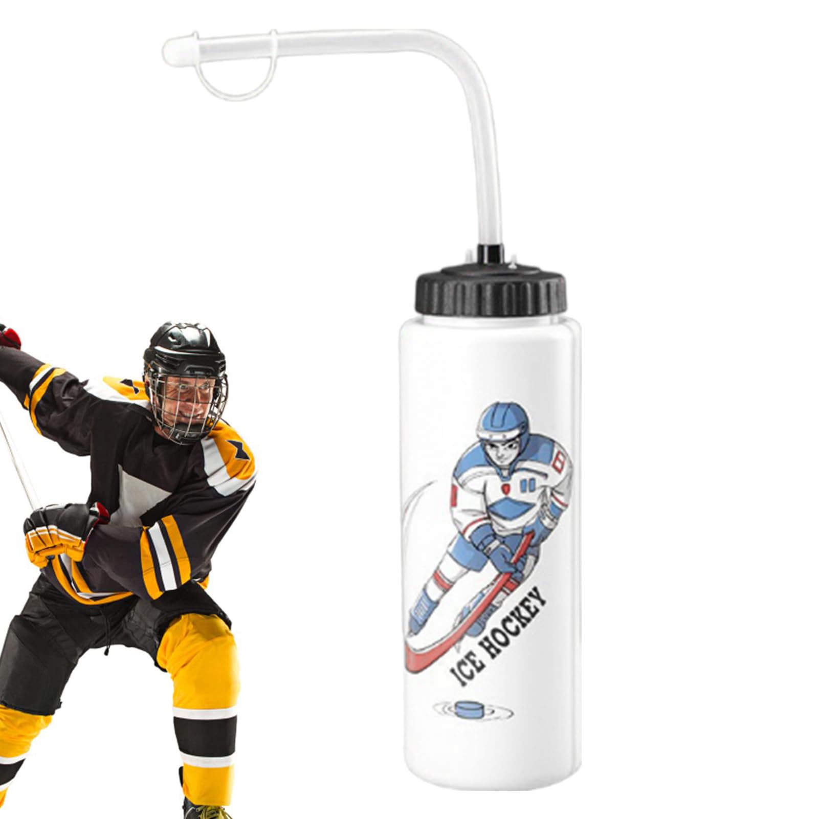Hockey-Wasserflaschen 1 Liter – 8 Stück, Mit Langem Strohhalm, Leicht Zu Drücken, Für Helm-Sportarten (Hockey, Fußball), Blau