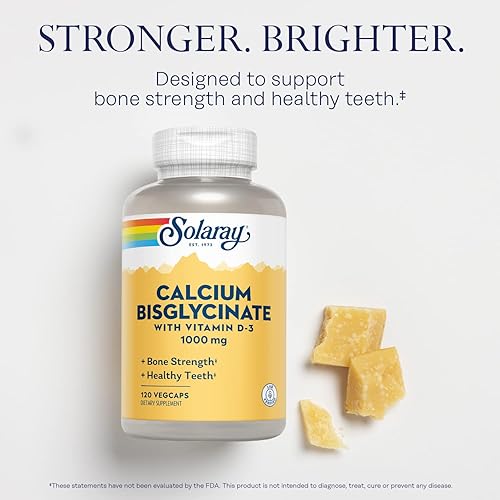 Miniatura 3 de Solaray Bisglicinato de calcio 1000 mg con vitamina D-3, suplemento de calcio quelado para fuerza ósea y apoyo dental saludable, absorción mejorada