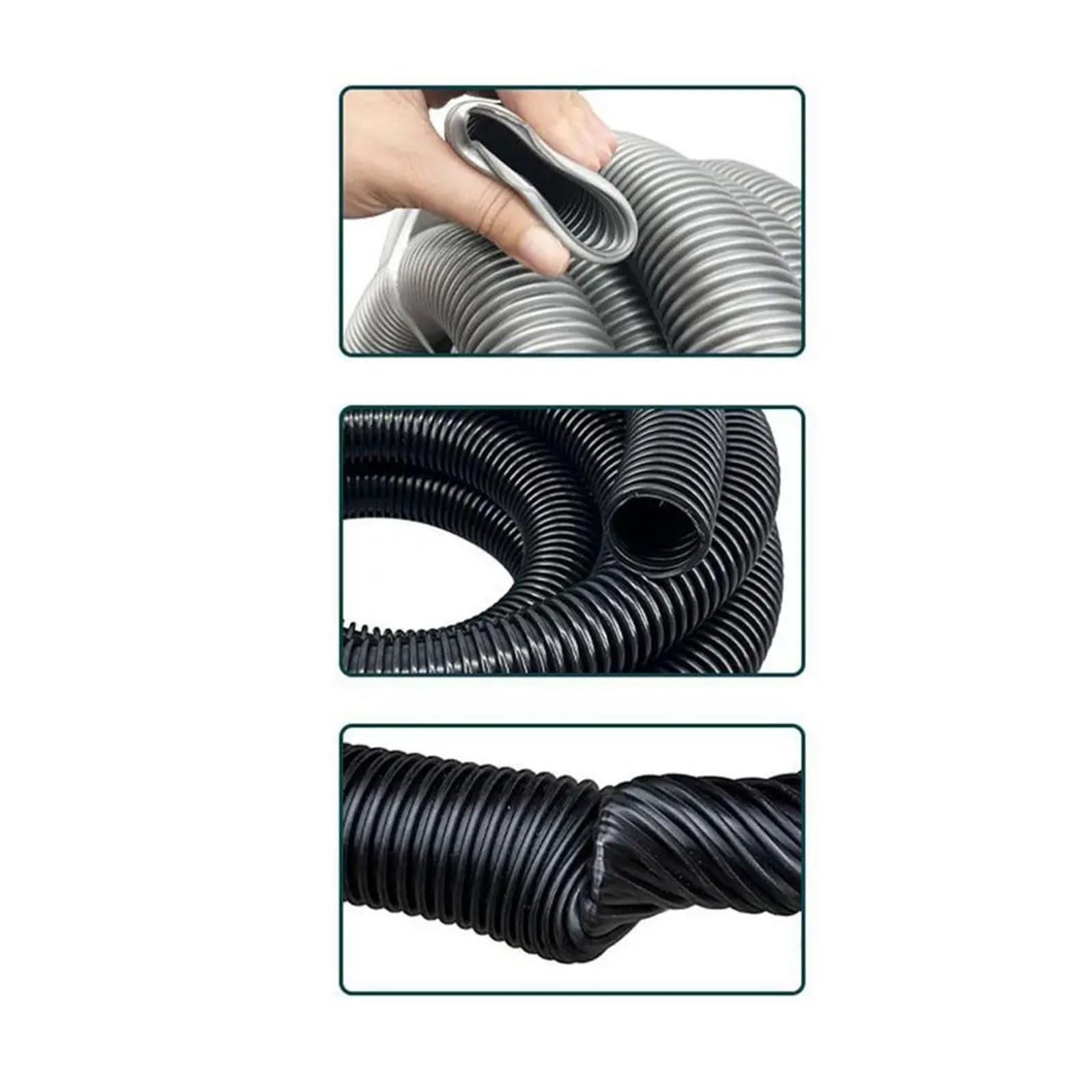 3 m/5 m Staubsaugerschlauch, universeller Innendurchmesser, 32 mm, verlängerter Staubsaugerschlauch mit Gewinde, flexibler EVA-Wellschlauch(Black-5m)