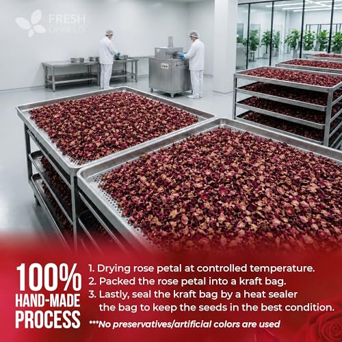 Image of FreshDrinkUS, Premium 8oz Dried Rose Petals, 100% Natural & Pure, Herbal Tea, Daily Infusion Botanical, No Sugar, No Caffeine, No Gluten, Vegan. Rich in Antioxidants.