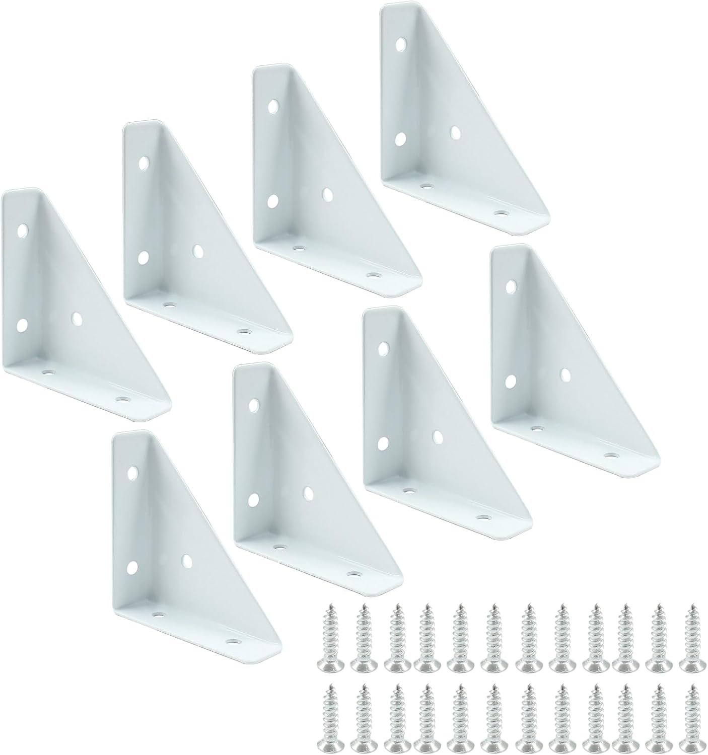 8pcs Angle Corner Shelf Bracket 66mm x 66mm, Cold Rolled Steel Corner Support, Triangular Bracket with Screws for Desk Bed Corner (White)
