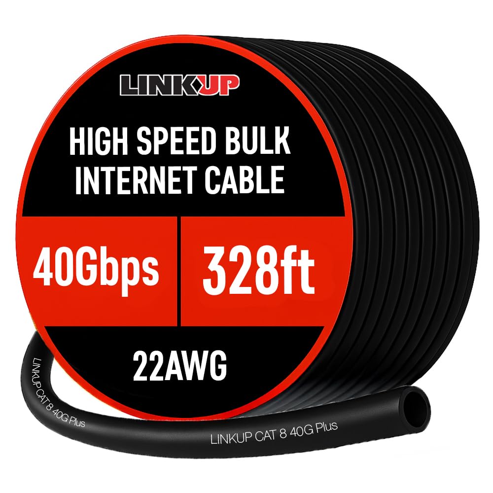 LINKUP - Cable Ethernet Cat8 S/FTP 22AWG Cable Compacto y Cubierto┃2000MHz (2GHz) y hasta 40Gbps┃Futura 5ªGen de Red Ethernet LAN 40G con Sistema Alambre┃Negro┃100 Metros Fibra (Conector Requerido)