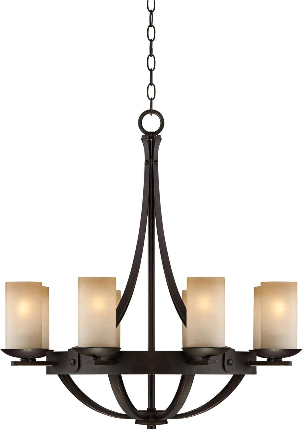 Franklin Iron Works Sperry Industrial Bronze Chandelier 28" Wide Rustic Farmhouse Cylinder Scavo Glass 8-Light Fixture for Cottage Core Dining Room House Foyer Kitchen Island Entryway Bedroom