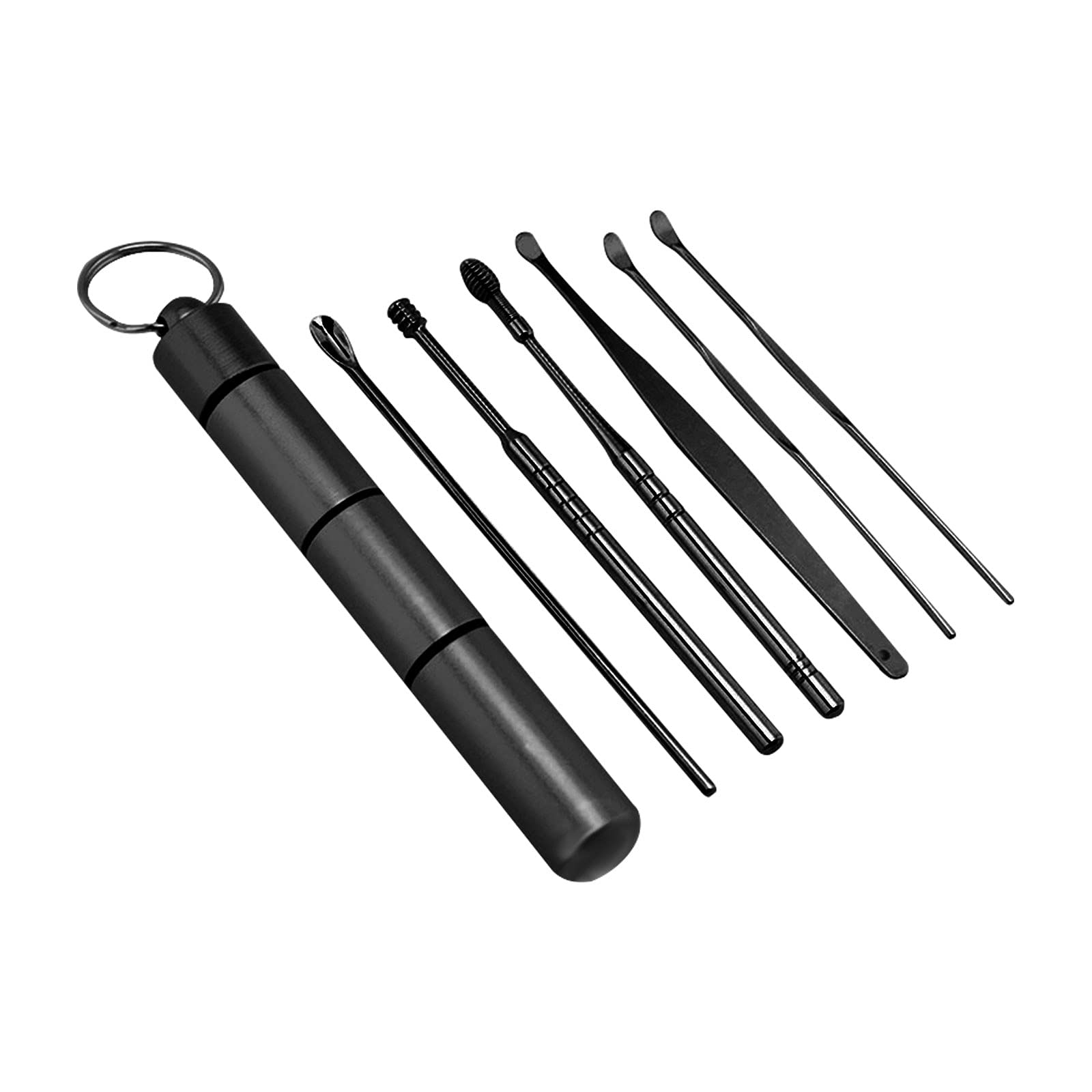 YongANs Innovative Spring Earwax Removal kit, Ear Wax Removal 6-in-1 Ear Pick Tools Reusable Ear Cleaner, Ear Curette Cleaner, Earwax Cleaner Tool Set with Keychain Box (01 Black, One Size)