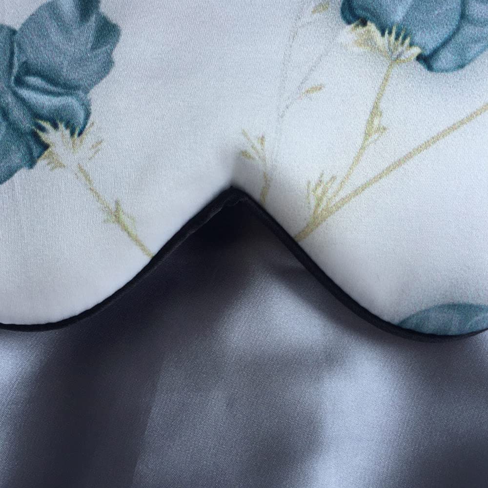 Masque De Sommeil Eyes Masque Silk Impression Bleu Fleurs sur Blanc Sleeping Masque Soft Double Band Bandeau Bandeau Eyepatch Night Mask Masque De Nuit Sommeil