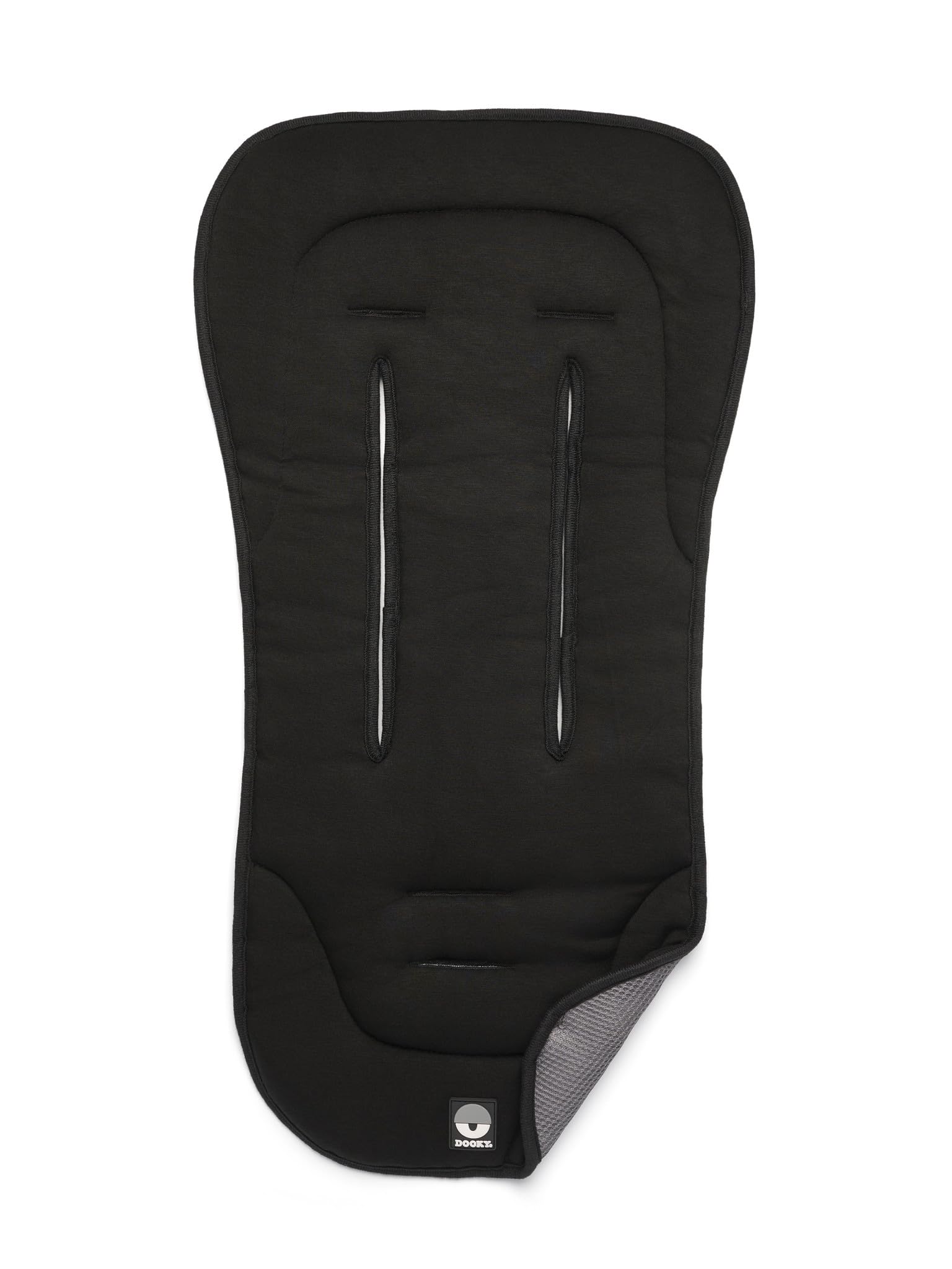 Dooky Sitzauflage Kinderwagen, Buggy Sitzauflage, universal mit Gurtöffnungen, 3D-Mesh temperaturregulierend, waschbar & schnelltrocknend, rutschfeste Unterseite, für Kinderwagen & Autositz, Schwarz