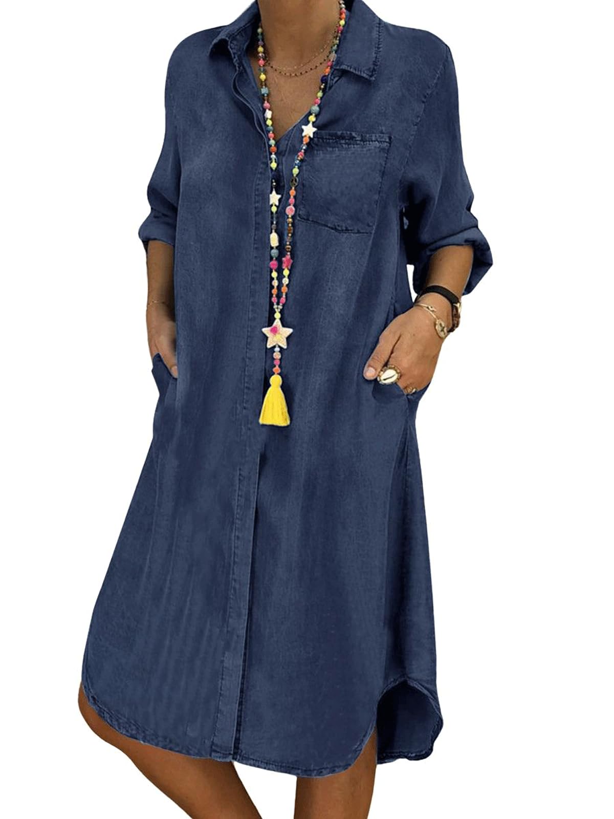 ミストレアス Denim Amerian Sleeve Long Dress Denim Amerian Sleeve Long Dress - MISTREASS